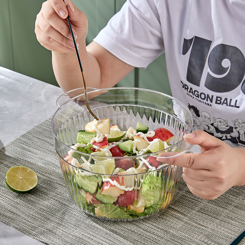 Dessert bowl, fruit plate, tea cup, large European-style transparent salad bowl, PET crystal texture, unbreakable, 22.5*19.5*14 Application Scenario
