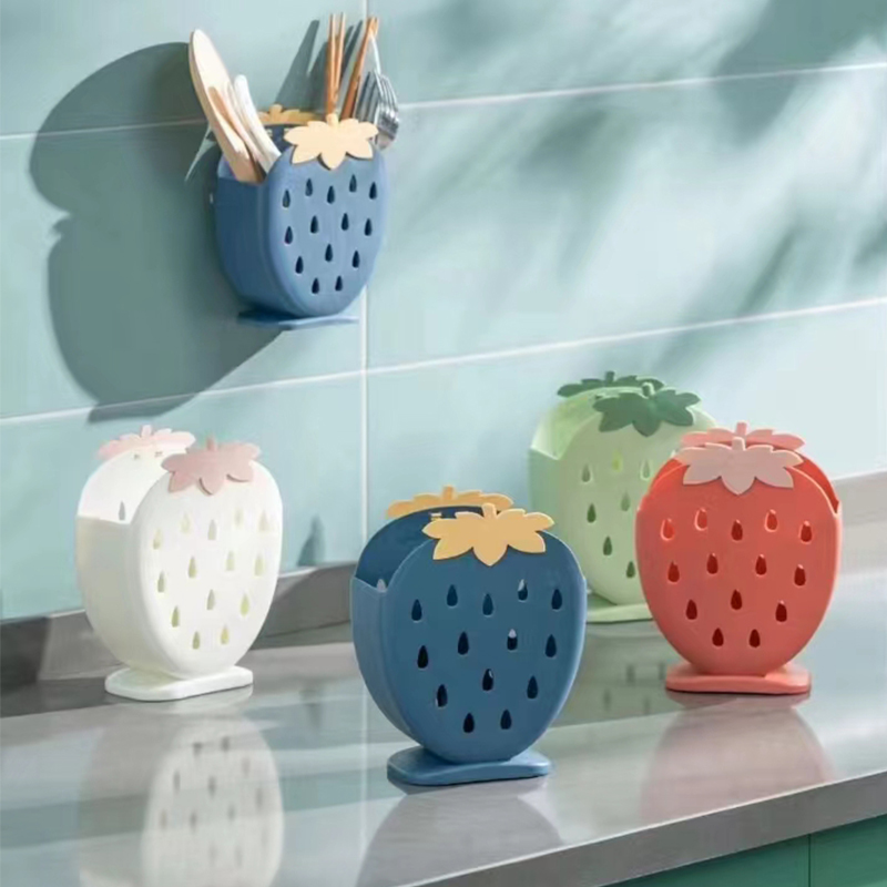 Creative home strawberry 筷笼 kitchen standing multi-functional chopstick cage double compartment draining chopstick box plastic chopstick holder