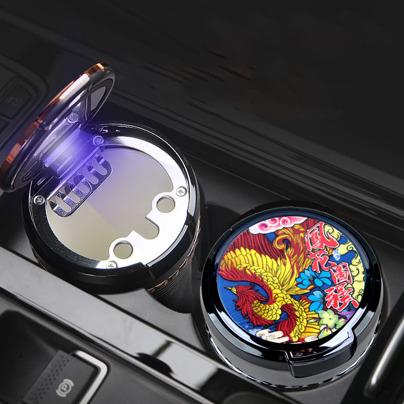 Cenicero de coche pintado cenicero de coche universal con luz LED flip tapa interior de cerámica pintado cenicero creativo QW233 Specification image