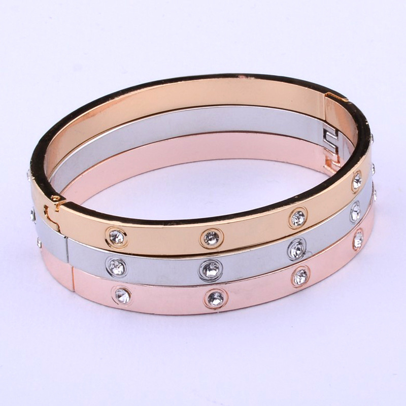 Alloy women's bracelet, new Korean version couple bracelet, rose gold light luxury export diamond-encrusted bracelet for women, in stock