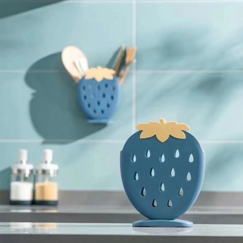 Creative home strawberry 筷笼 kitchen standing multi-functional chopstick cage double compartment draining chopstick box plastic chopstick holder details Picture