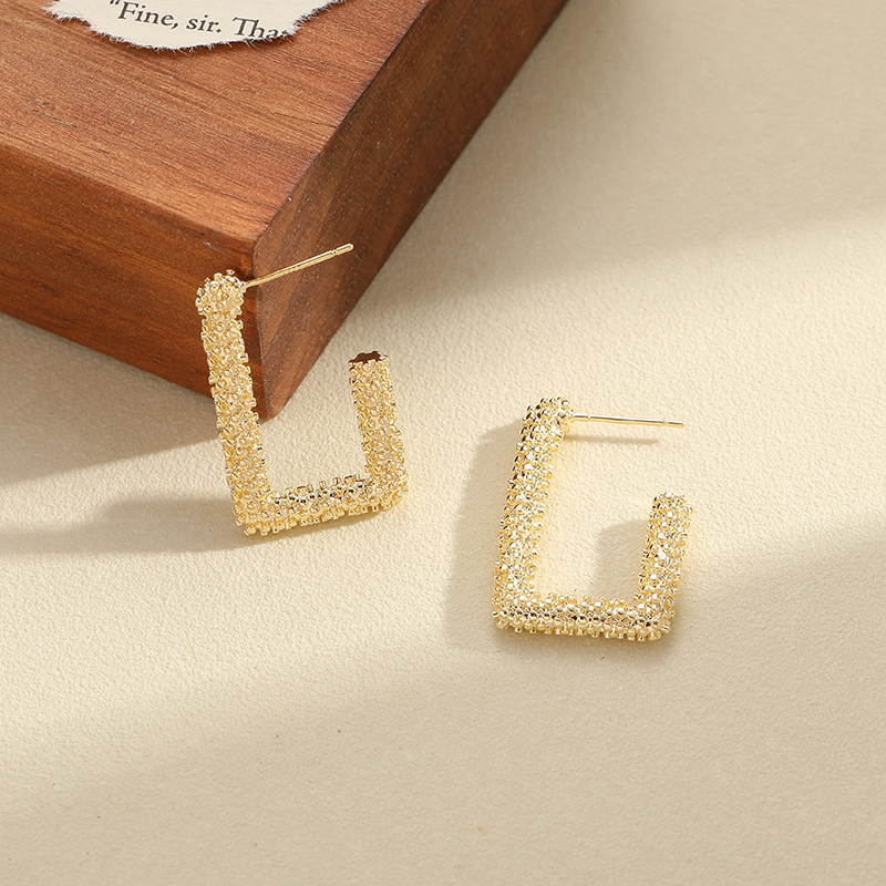 Korean-style light luxury, fashionable and individual square ring, elegant and versatile French earrings, stud earrings and butterfly accessories details Picture