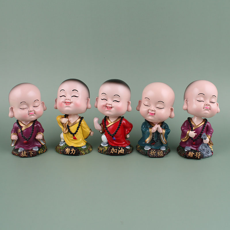 工厂直销 摇头佛树脂汽车摆件励志小和尚家居摆件定制批发图