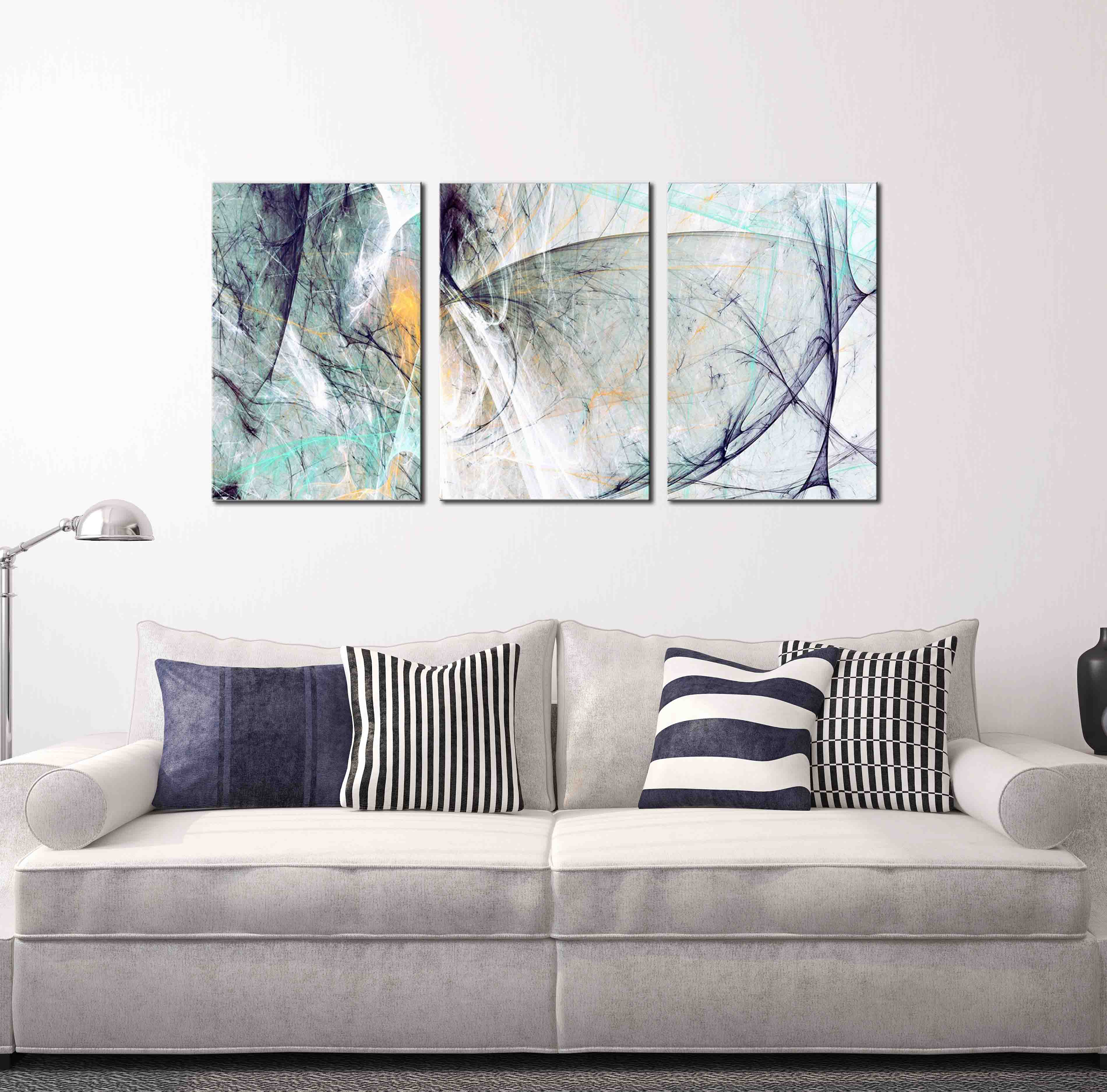 Frameless painting, spray painting, green plant painting, decorative painting, apartment and hotel matching painting, one-piece consignment, factory oilpainting, living room and dining room triptyl painting, decorative painting, landscape abstract modern style, custom hand-painted Jiusheng details Picture
