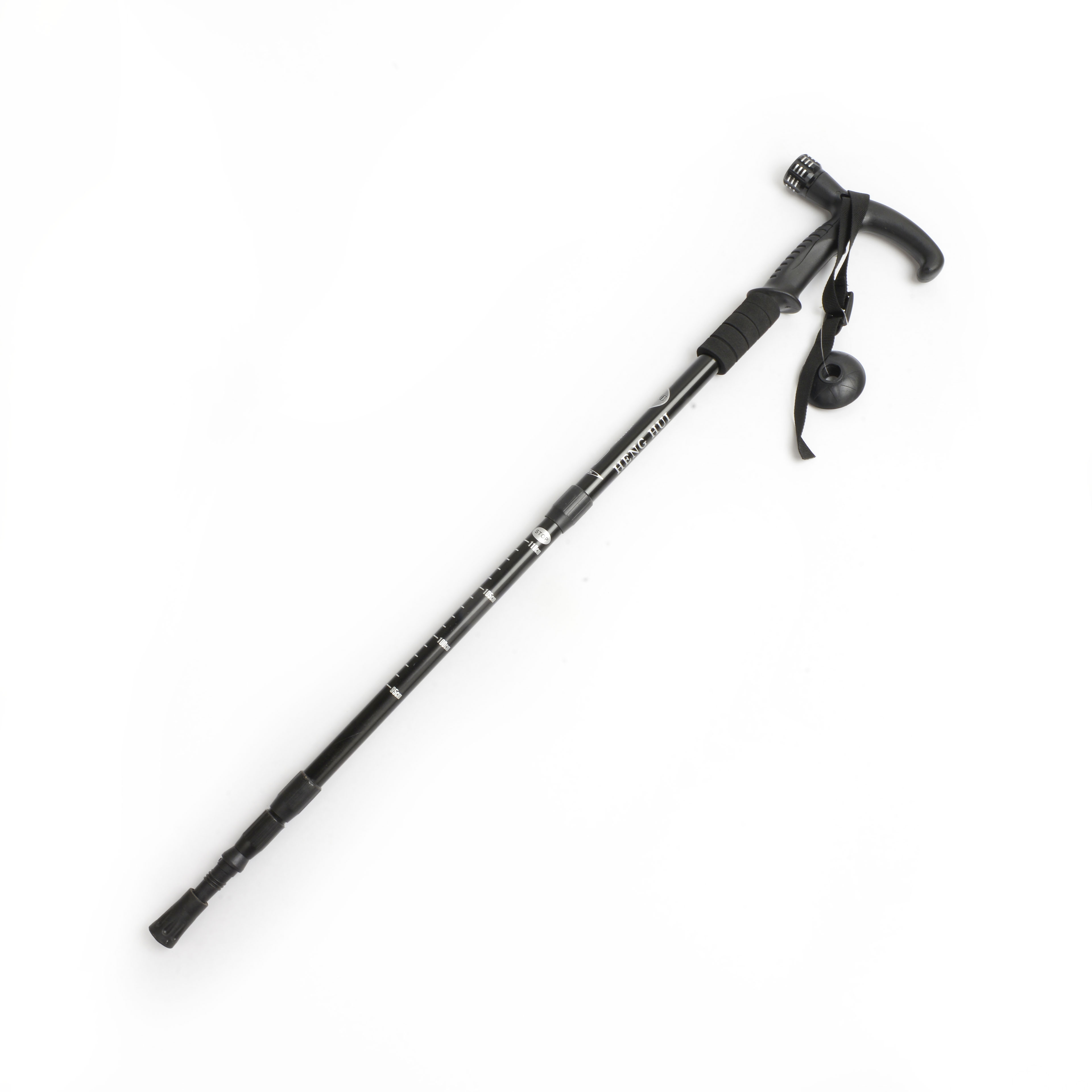 The 5-inch aluminum alloy hiking stick is extendable