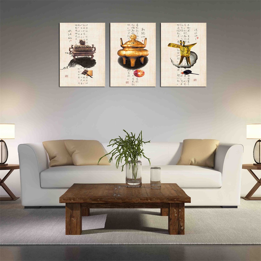 Living room and dining room decorative paintings, new Chinese modern and fresh, dining room wall and kitchen hanging paintings, canvas triptych paintings, canvas paintings, frameless paintings, hotel accessory paintings, spray painting, printed paintings, factory direct sales, oil painting Item Picture