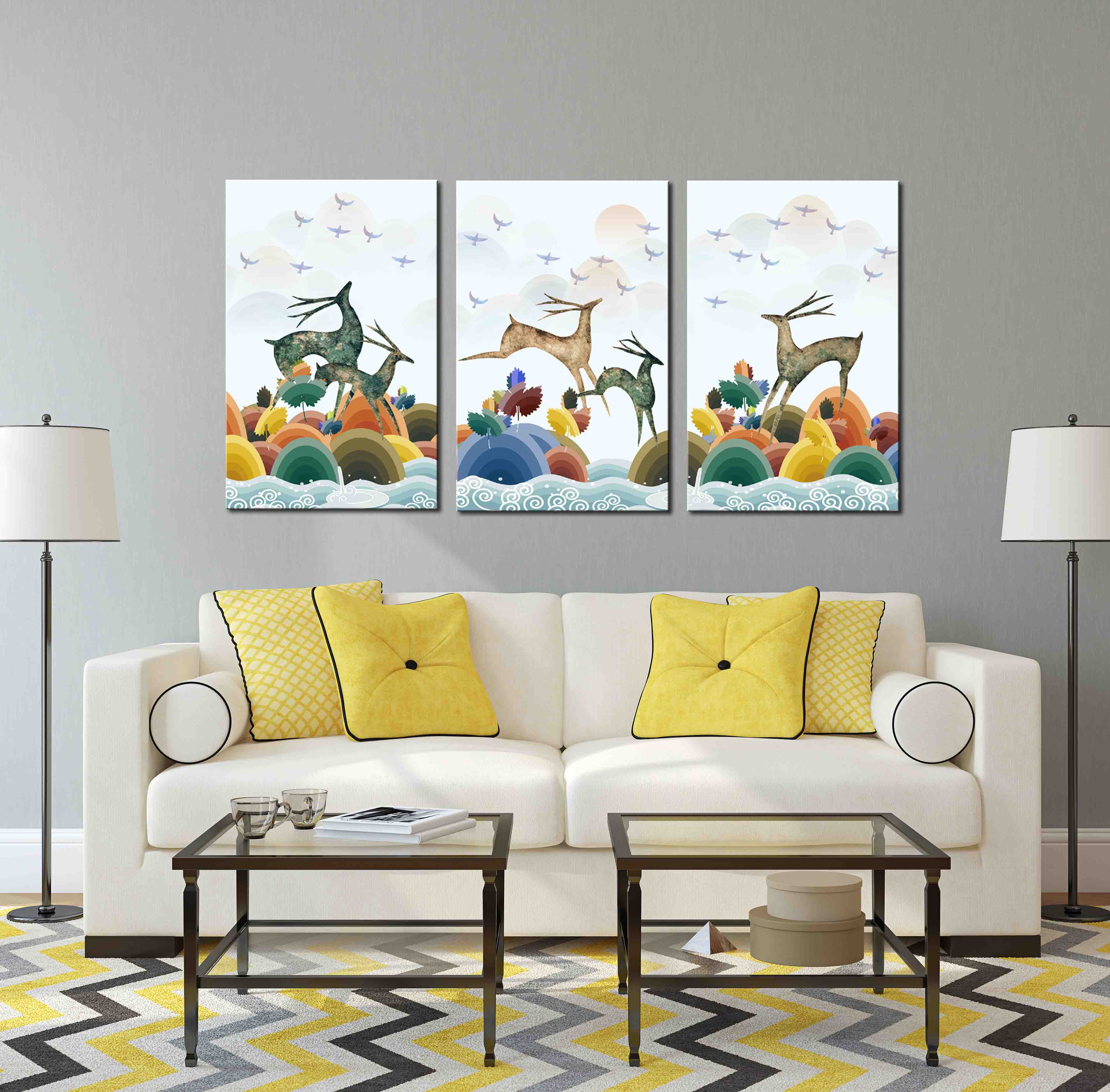 Frameless painting, spray painting, green plant painting, decorative painting, apartment and hotel matching painting, one-piece consignment, factory oilpainting, living room and dining room triptyl painting, decorative painting, landscape abstract modern style, large quantity discount, Jiusheng Specification image