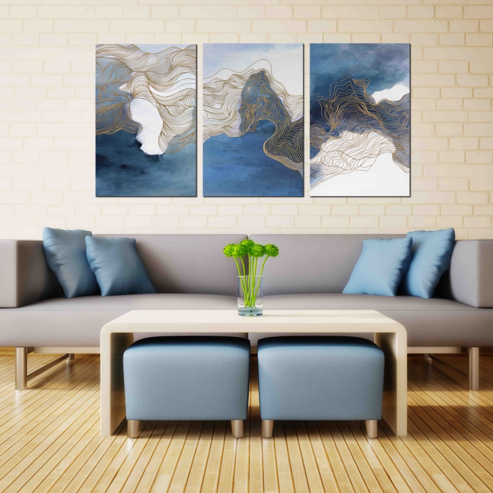 Frameless paintings, spray paintings, green plant paintings, decorative paintings, apartment and hotel accessories, one-piece consignment, factory oilpainting, living room and dining room triptyl paintings, decorative paintings, landscape abstract modern style, large quantity discount, Jiusheng Application Scenario