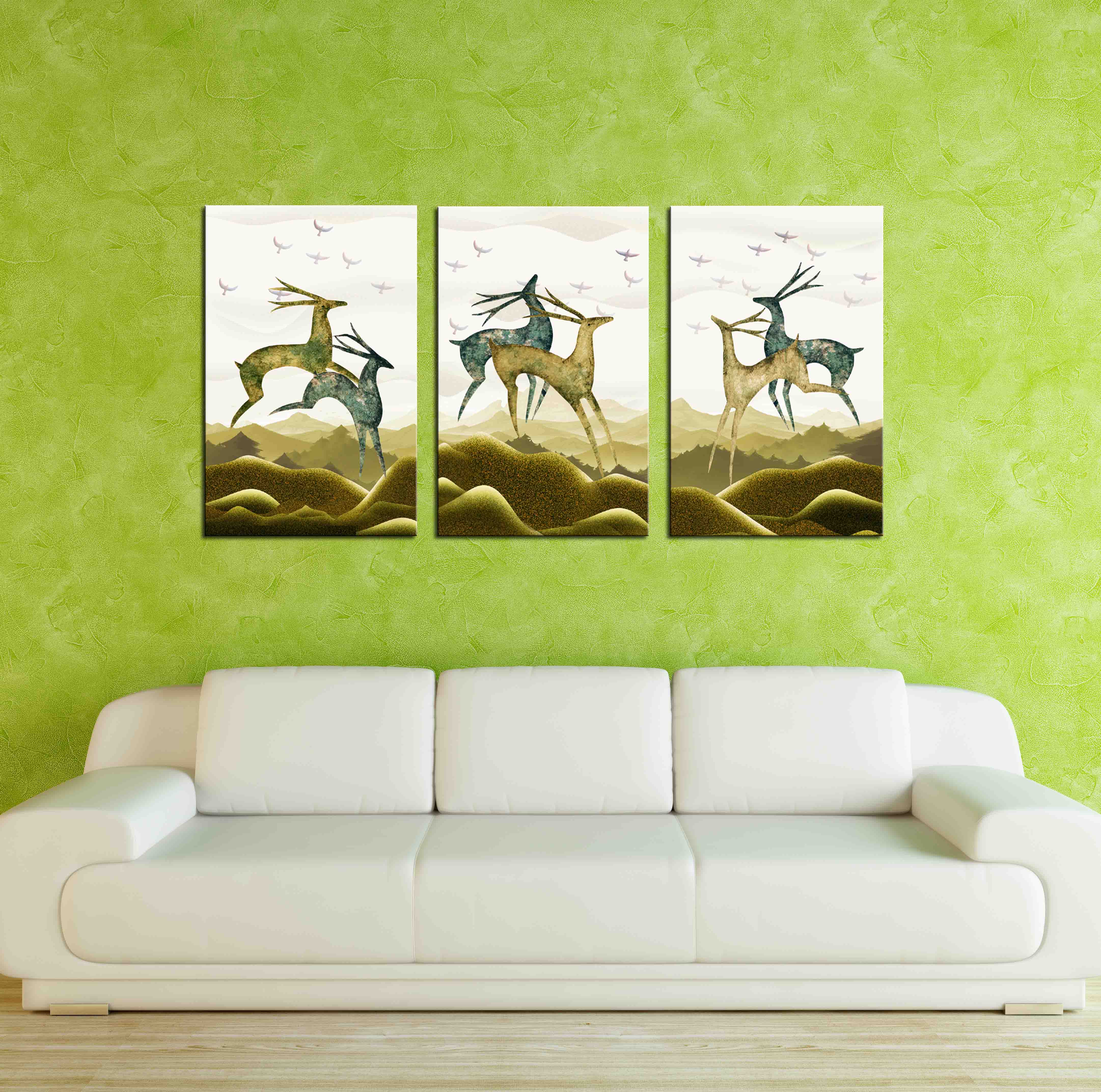 Frameless painting, spray painting, green plant painting, decorative painting, apartment and hotel matching painting, one-piece consignment, factory oilpainting, living room and dining room triptyl painting, decorative painting, landscape abstract modern style, large quantity discount, Jiusheng details Picture