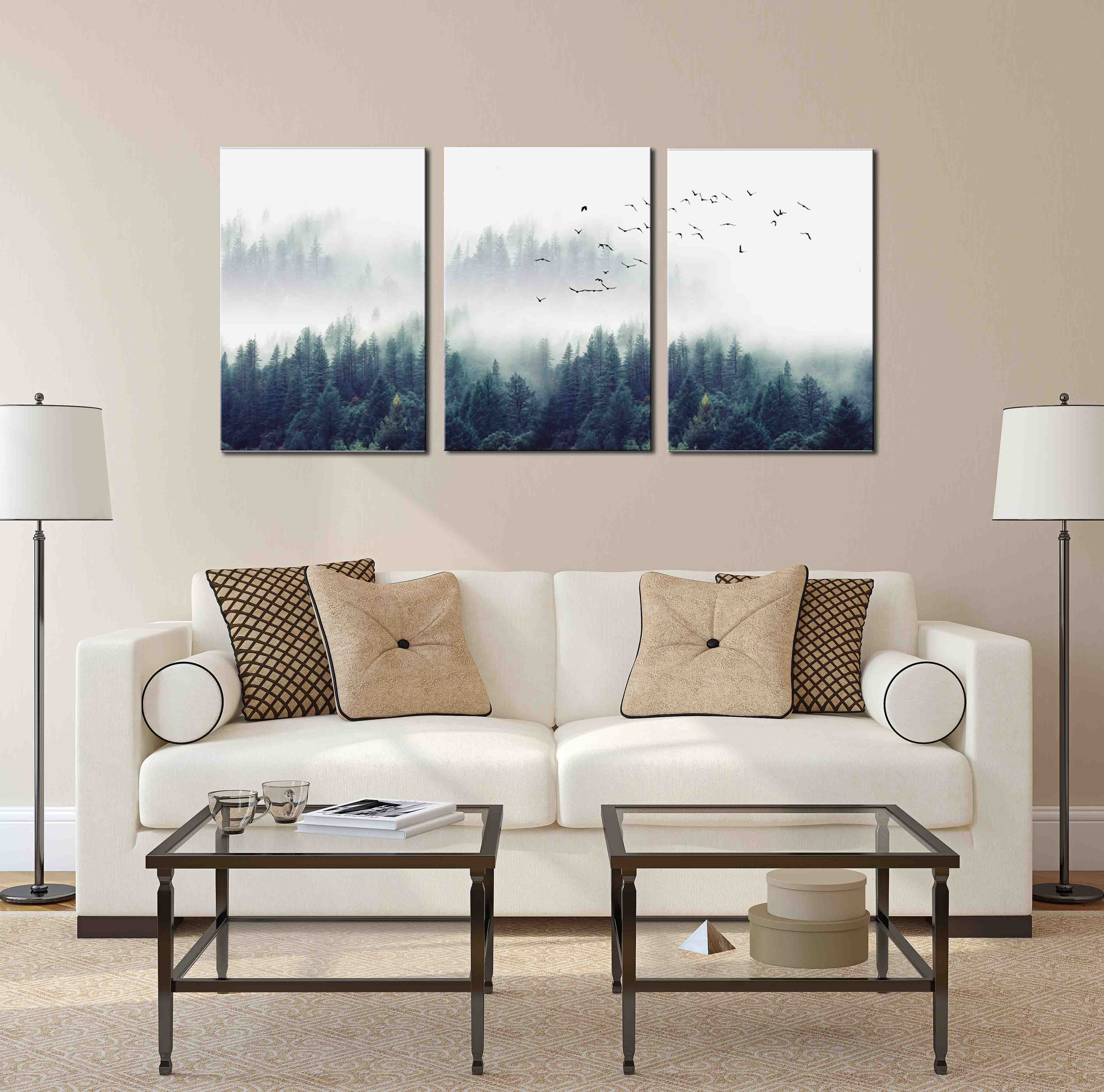 Frameless painting, spray painting, green plant painting, decorative painting, apartment and hotel matching painting, one-piece consignment, factory oilpainting, living room and dining room triptyl painting, decorative painting, landscape abstract modern style, custom hand-painted Jiusheng Item Picture