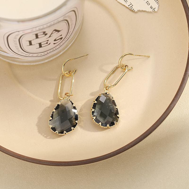 韩系时尚气质百搭蓝水晶金属链条耳环耳钉羽蝶饰品