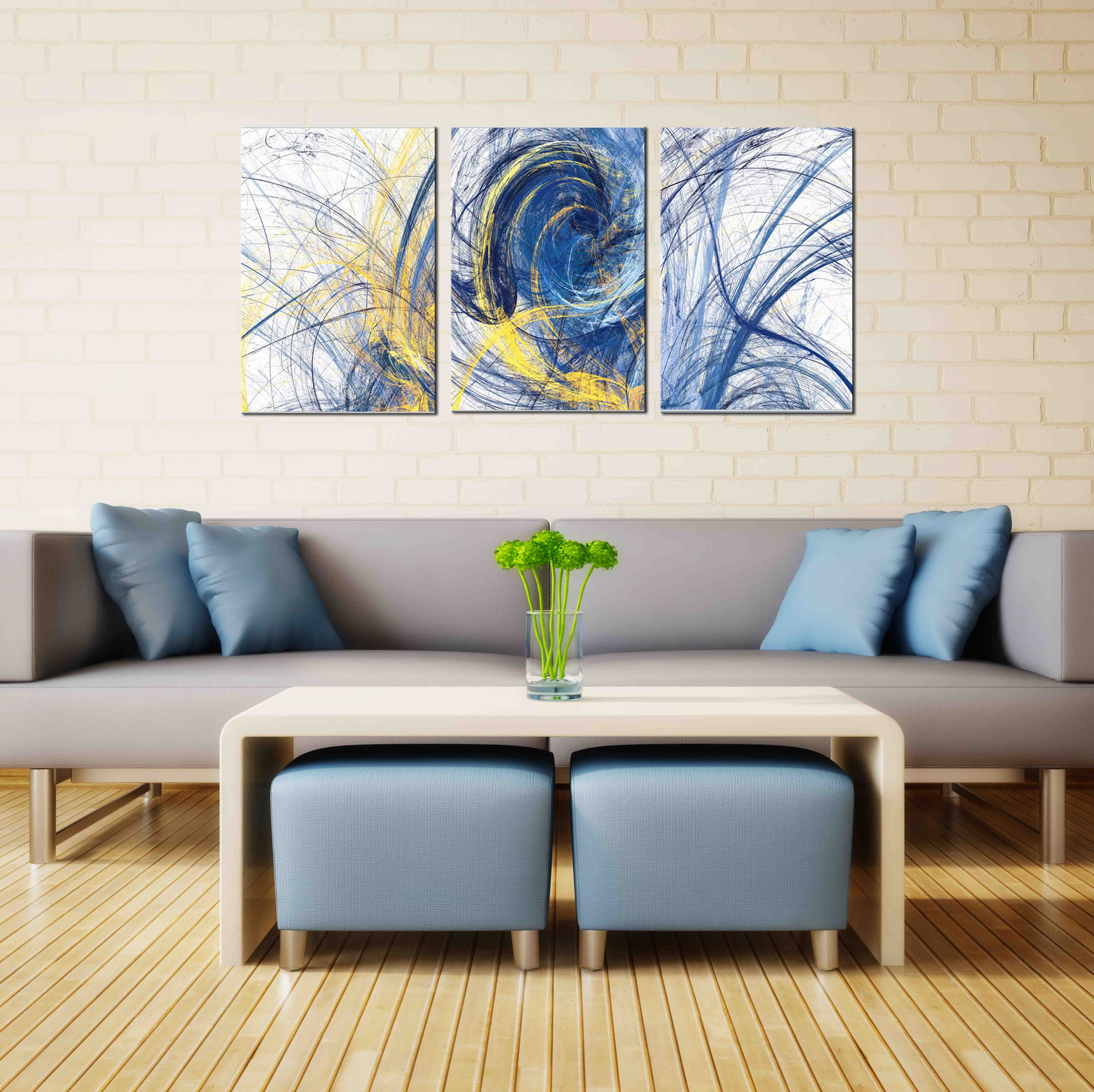 Frameless painting, spray painting, green plant painting, decorative painting, apartment and hotel matching painting, one-piece consignment, factory oilpainting, living room and dining room triptyl painting, decorative painting, landscape abstract modern style, custom hand-painted Jiusheng Specification image