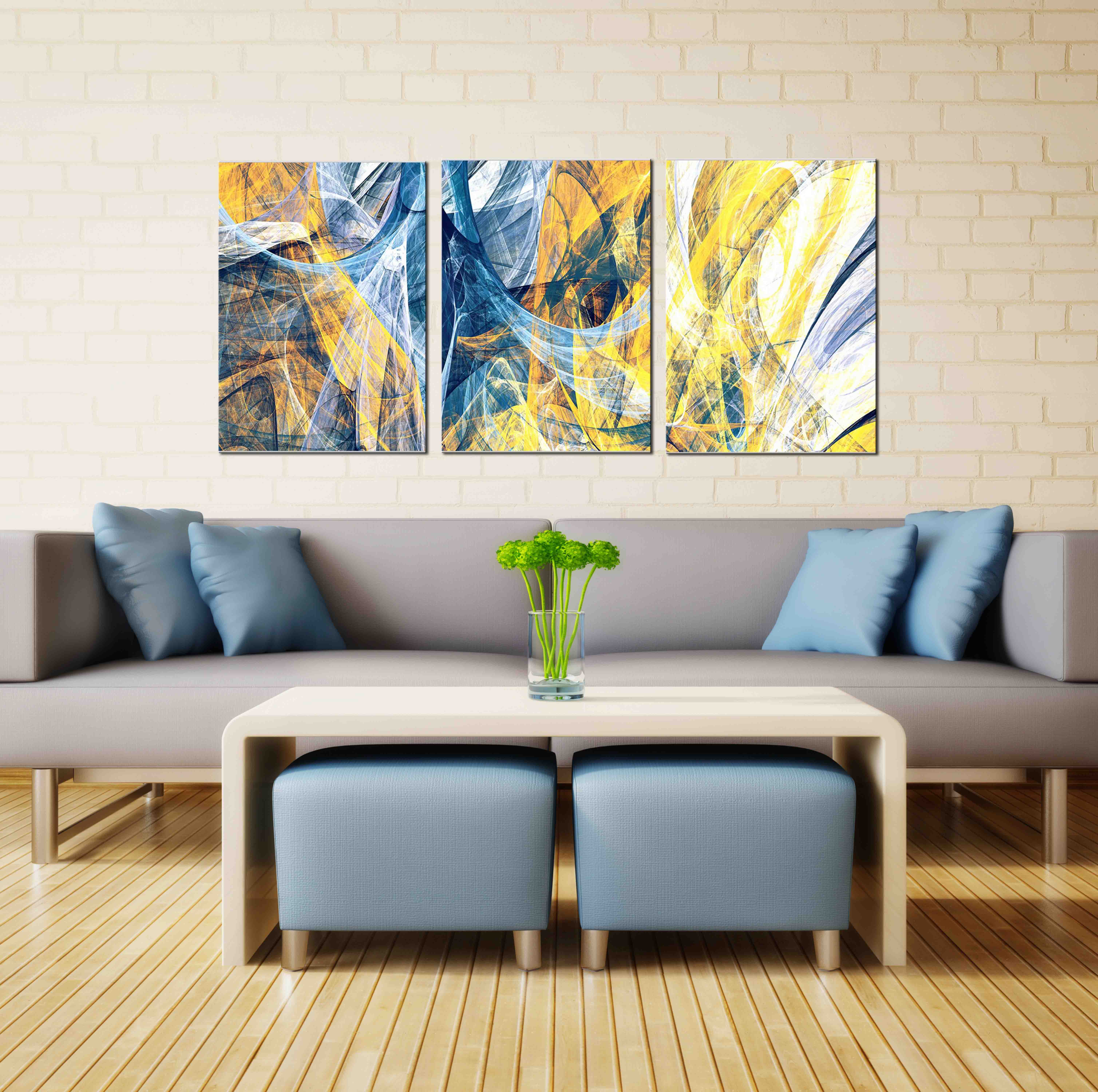 Frameless painting, spray painting, green plant painting, decorative painting, apartment and hotel matching painting, one-piece consignment, factory oilpainting, living room and dining room triptyl painting, decorative painting, landscape abstract modern style, custom hand-painted Jiusheng Application Scenario