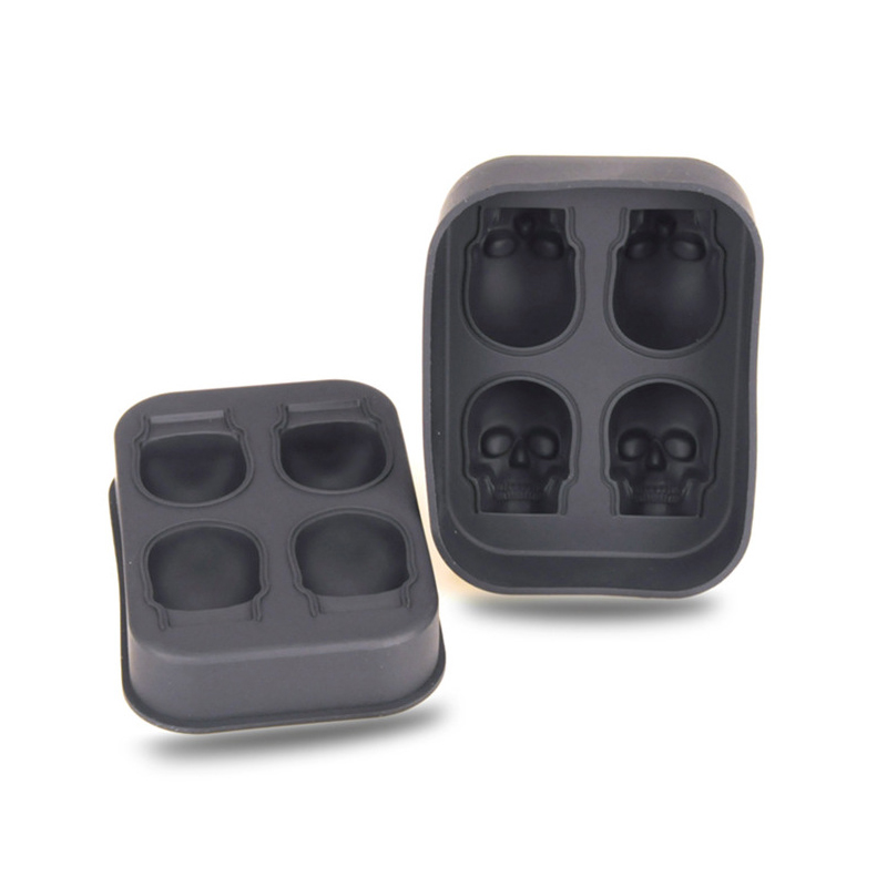 Creative four-hole skull silicone ice cube tray mold for summer diy, making your own ice cube tray whisky ice cube mold details Picture