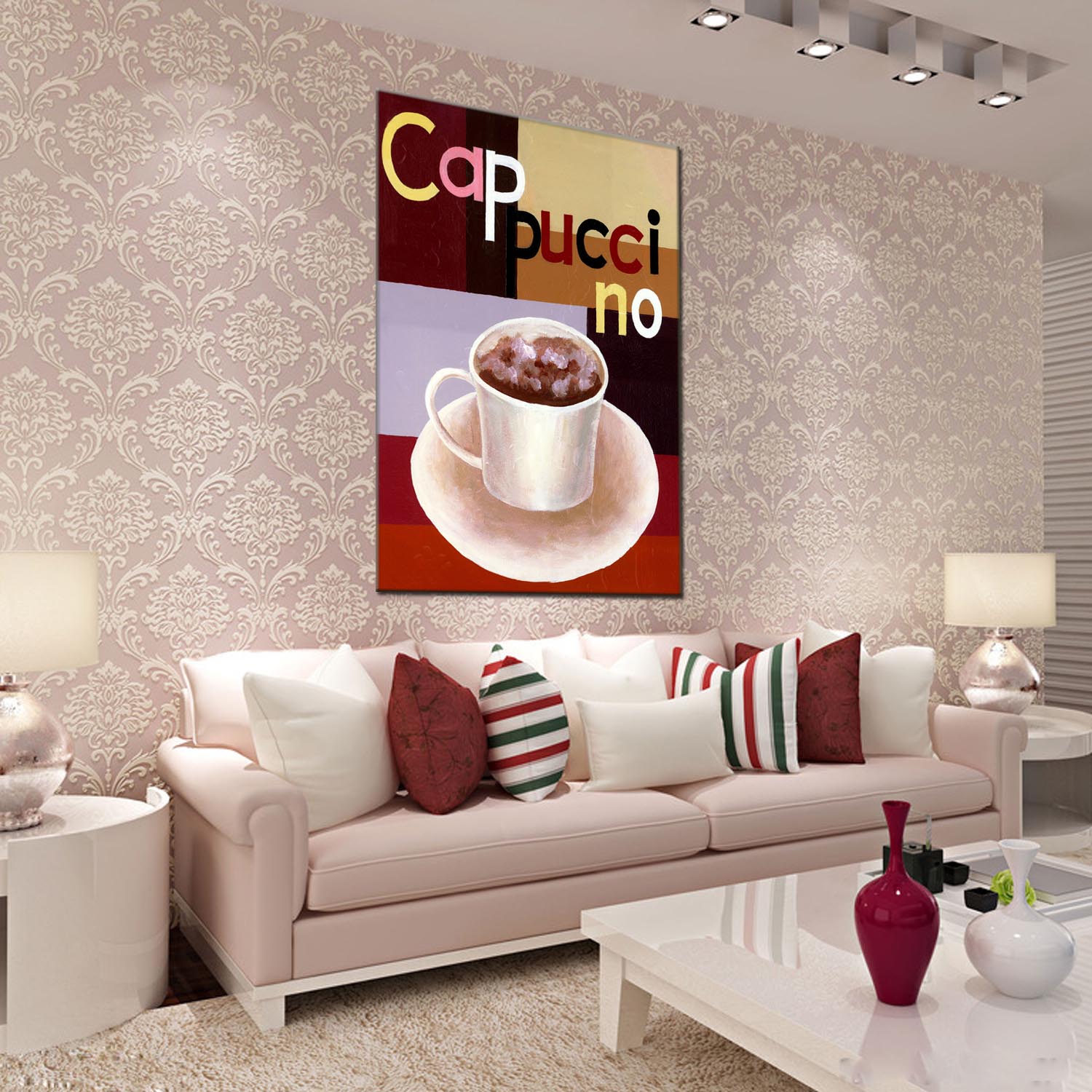 Coffee cup oilpainting decorative paintings, apartment and hotel matching paintings, one-piece consignment factory, oilpainting, living room and dining room triptyl decorative paintings, landscape abstract modern style, customizable oilpainting styles, Jiusheng Specification image