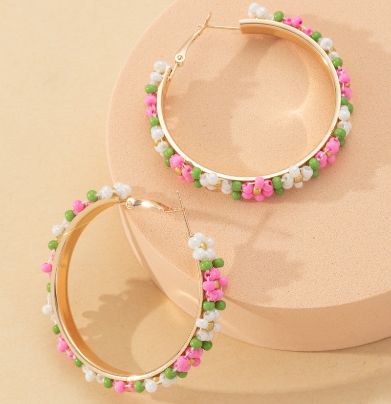 波西米亚民风手工编织花卉耳环手工串珠耳圈装饰耳饰