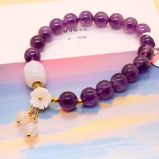 新款天然紫水晶玛瑙手串玉髓贝壳花菩提手链手饰复古网红串珠饰品