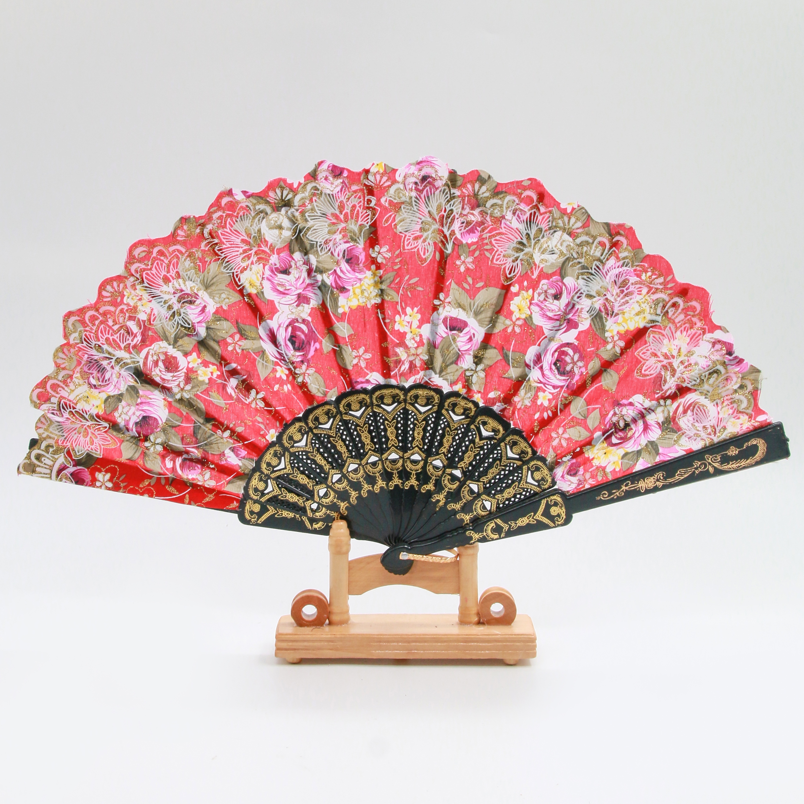 扇子古风折扇中国风跳舞蹈扇夏季女日式复古典日用扇折叠扇子摆摊黑杆花布中国风