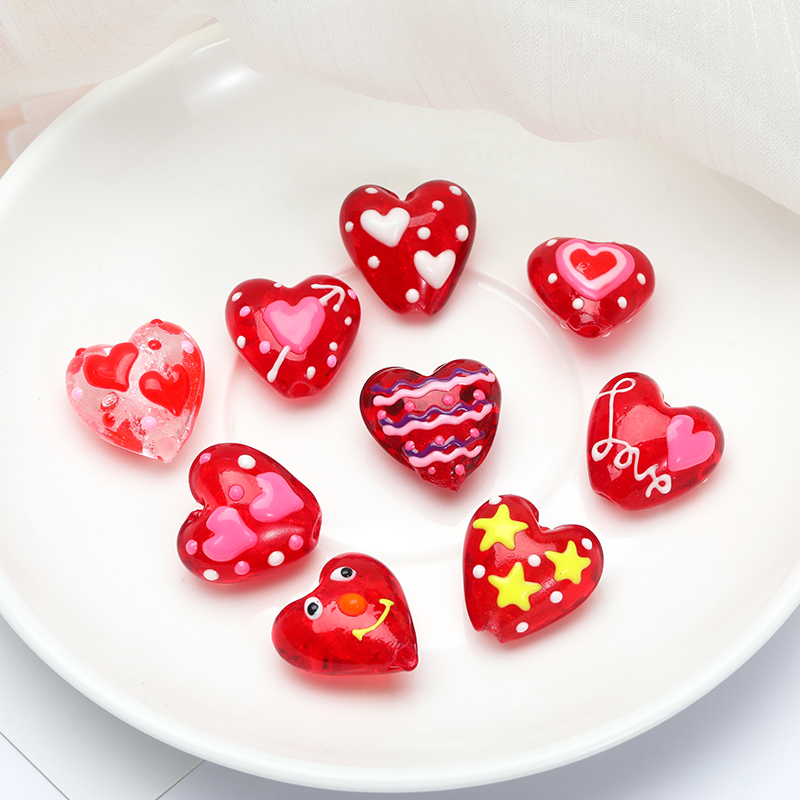 Hand-painted Korean-style heart-shaped glass beads with oil drops, diy handcrafted bracelet and necklace material Specification image