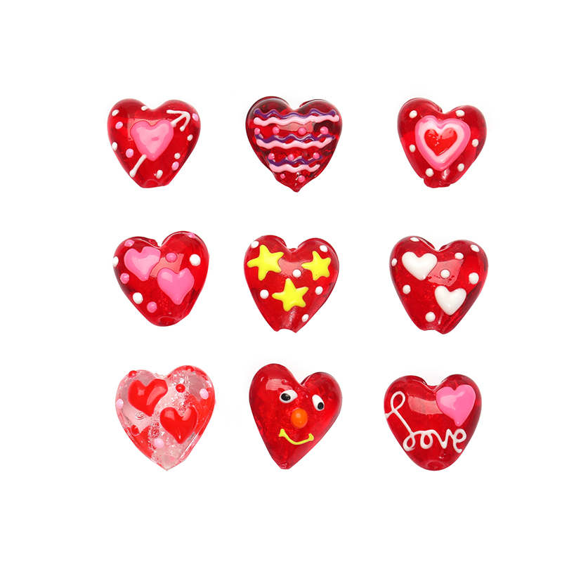Hand-painted Korean-style heart-shaped glass beads with oil drops, diy handcrafted bracelet and necklace material Item Picture