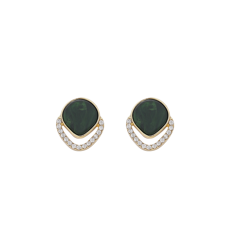 Korean-style fashionable, exquisite and simple style emerald micro-inlaid earrings, stud earrings and butterfly jewelry Item Picture