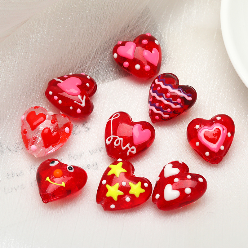 Hand-painted Korean-style heart-shaped glass beads with oil drops, diy handcrafted bracelet and necklace material details Picture