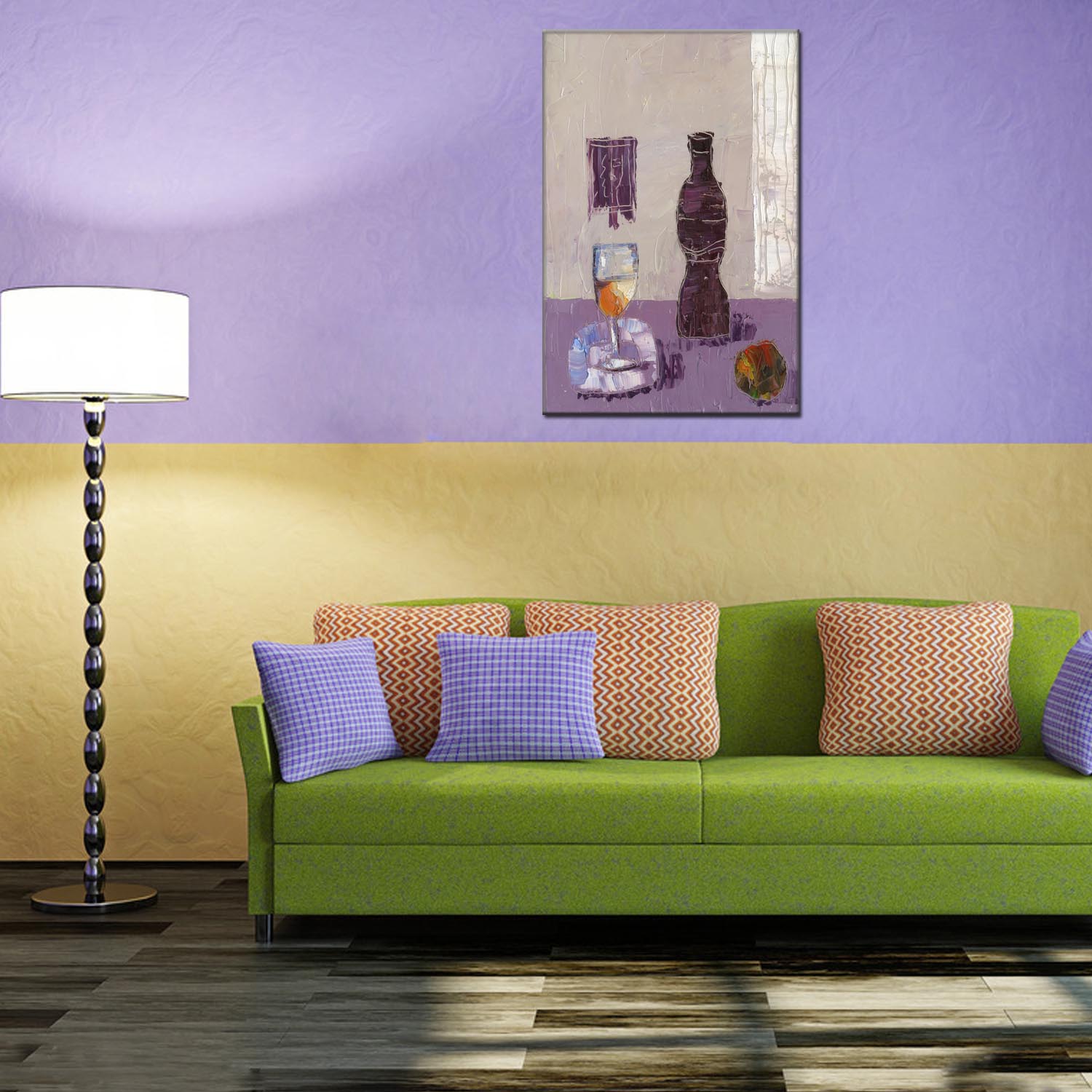Wine bottle 2 oilpainting Decorative painting, apartment and hotel matching painting, one-piece consignment factory, Oil painting, living room and dining room triptyl decorative painting, landscape abstract modern style, customizable oilpainting styles, Jiusheng Item Picture