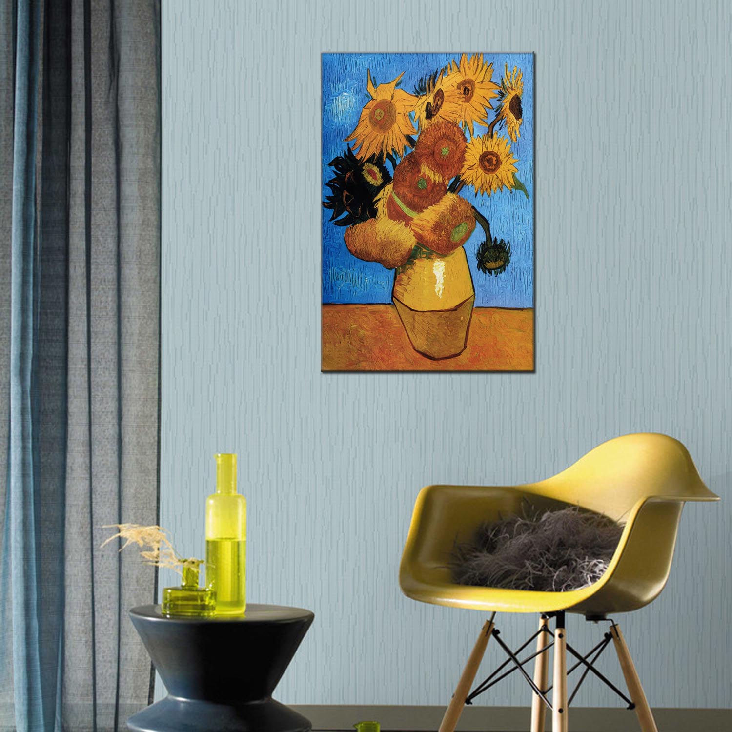 Sunflower oilpainting decorative paintings for apartments and hotels, one-piece consignment factory, oilpainting, living room and dining room triptyl decorative paintings, landscape abstract, modern style, customizable, various oilpainting styles, Jiusheng Item Picture