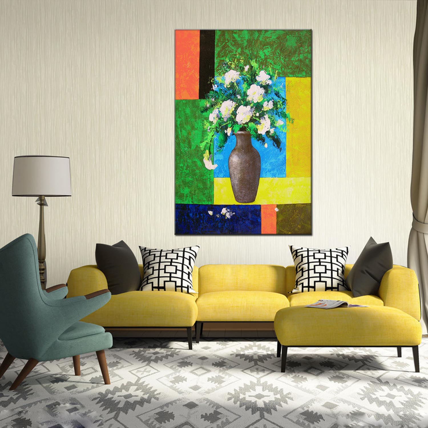 Flower oilpainting decorative paintings, apartment and hotel matching paintings, one-piece consignment factory, oilpainting, living room and dining room triptyl decorative paintings, landscape abstract modern style, customizable oilpainting styles, Jiusheng Item Picture