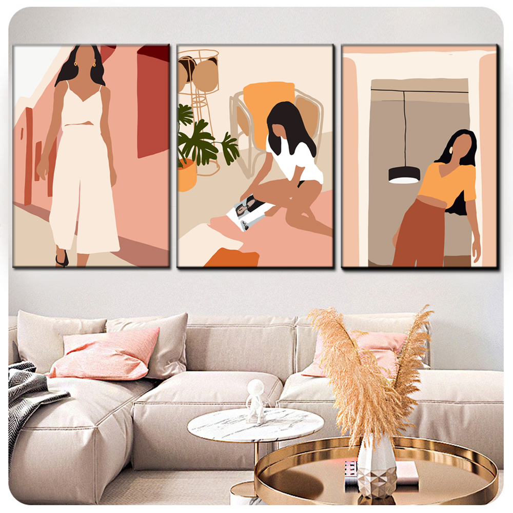 Tríptico pintura decorativa pintura al óleo apartamento hotel con pintura una pieza fábrica de generación de cabello oilpainting sala de estar comedor tríptico pintura decorativa paisaje abstracto estilo moderno personalizable varios estilos de pintura al óleo nueve esencies details Picture