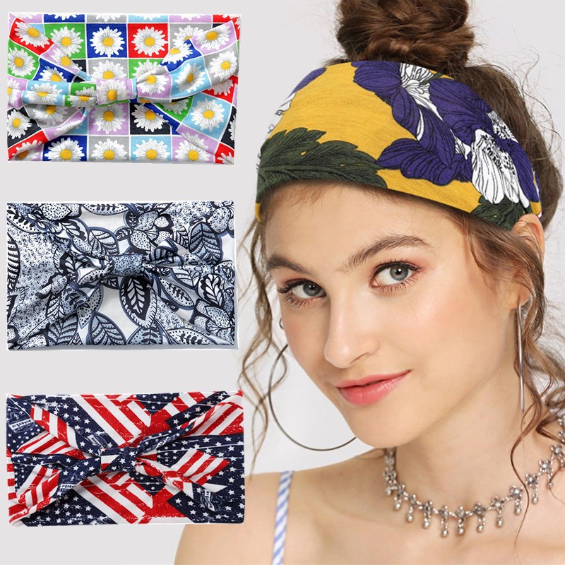 2022跨境网红爆款新款波西米亚欧美流行运动发带超宽女士吸汗束发头带瑜伽发饰