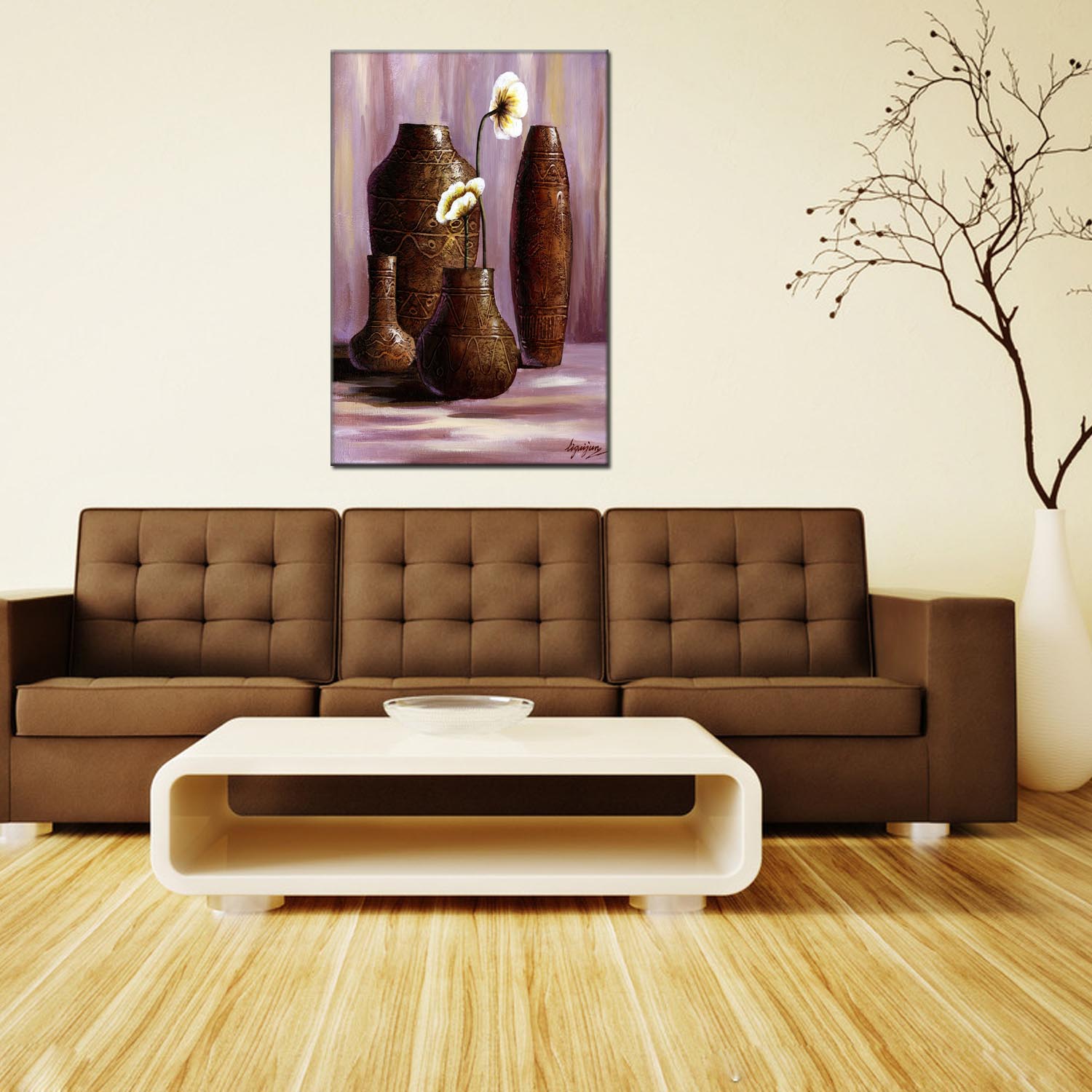 Vase 2 oilpainting Decorative Painting, Apartment and hotel matching painting, one-piece consignment factory, Oil Painting, living room and dining room triptyl Decorative painting, landscape Abstract Modern style, customizable oilpainting styles, Jiusheng Application Scenario