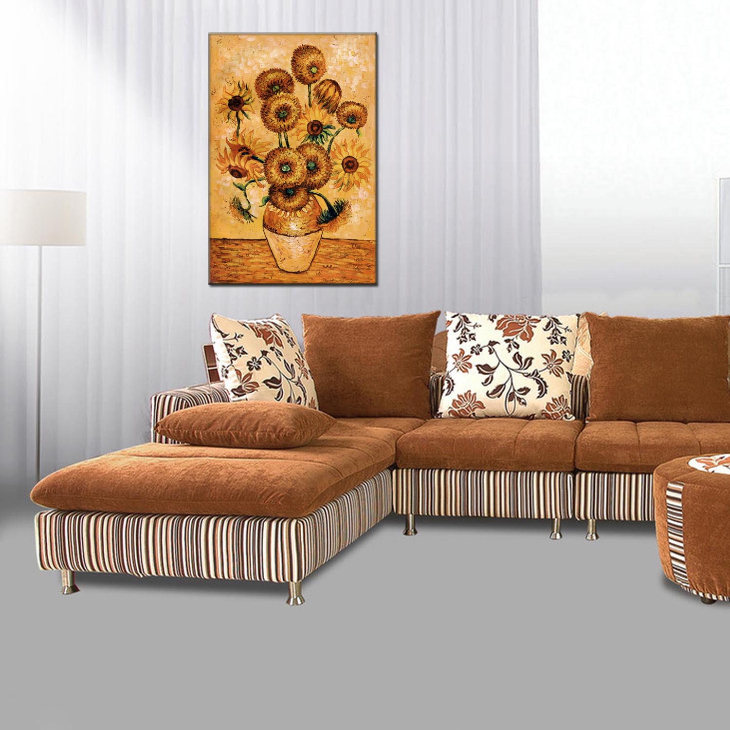 Sunflower oilpainting decorative paintings for apartments and hotels, one-piece consignment factory, oilpainting, living room and dining room triptyl decorative paintings, landscape abstract, modern style, customizable, various oilpainting styles, Jiusheng details Picture