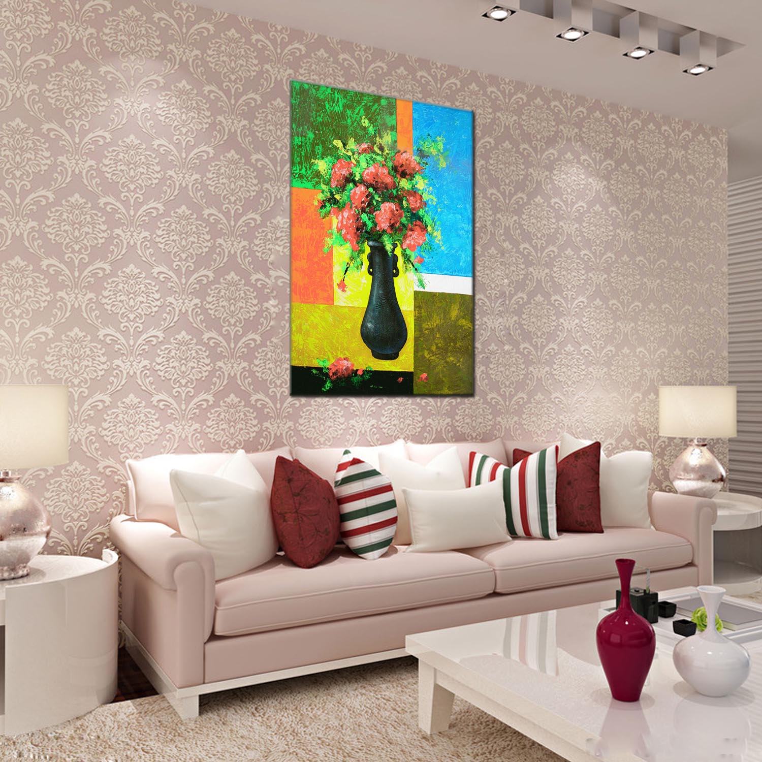 Flower oilpainting decorative paintings, apartment and hotel matching paintings, one-piece consignment factory, oilpainting, living room and dining room triptyl decorative paintings, landscape abstract modern style, customizable oilpainting styles, Jiusheng Specification image