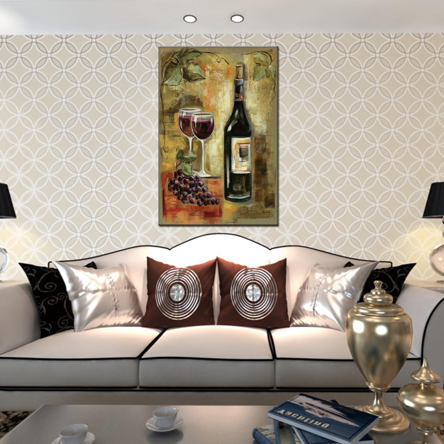 Wine bottle series oilpainting decorative paintings, apartment and hotel matching paintings, one-piece consignment factory, oilpainting, living room and dining room triptyl decorative paintings, landscape abstract modern style, customizable oilpainting styles, Jiusheng Item Picture