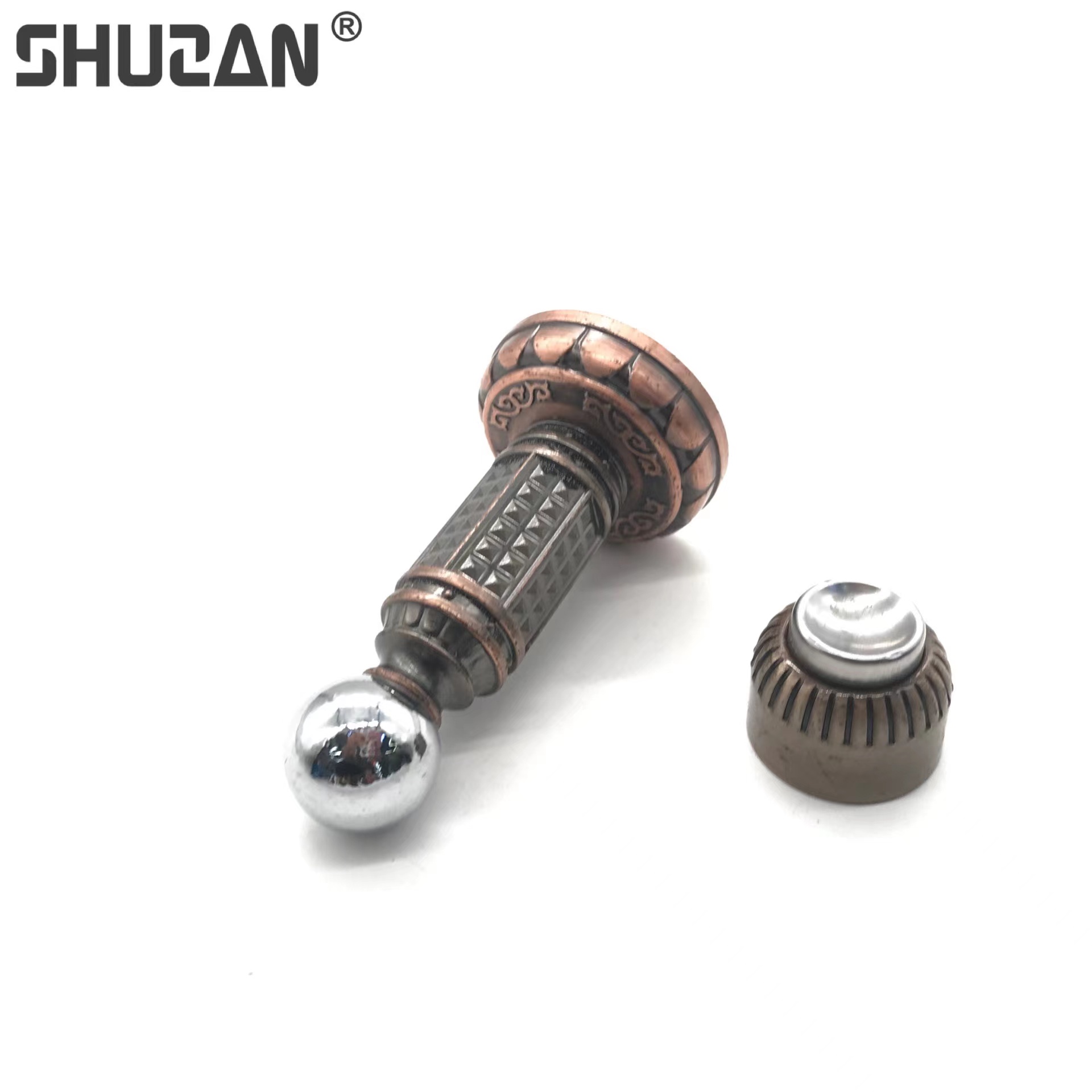 Shuzan high-quality brand stainless steel strong magnetic floor suction, bronze color, yellow, red, antique color, silent door suction, wooden door, wall suction, anti-collision hardware accessories model X1 003 Specification image