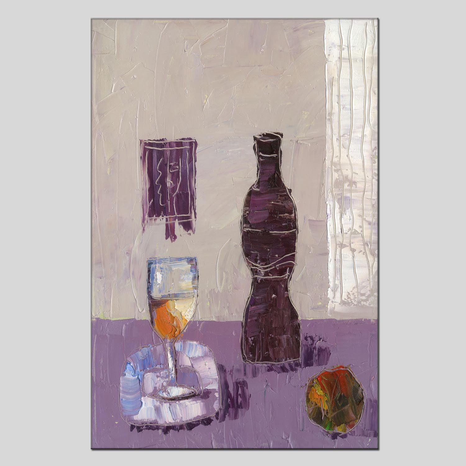 Wine bottle 2 oilpainting Decorative painting, apartment and hotel matching painting, one-piece consignment factory, Oil painting, living room and dining room triptyl decorative painting, landscape abstract modern style, customizable oilpainting styles, Jiusheng details Picture