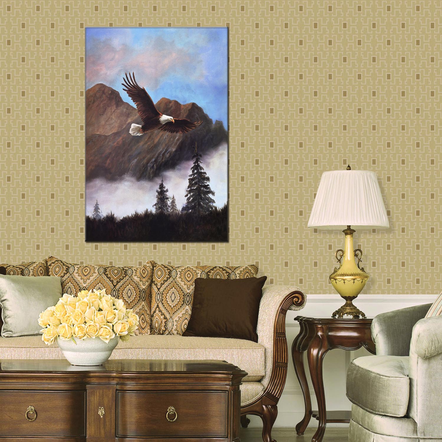 Oil painting decorative paintings, apartment and hotel accessories, one-piece consignment factory, oilpainting, living room and dining room triptyl decorative paintings, landscape abstract cartoon, modern style, customizable, various oilpainting styles, Jiusheng Application Scenario