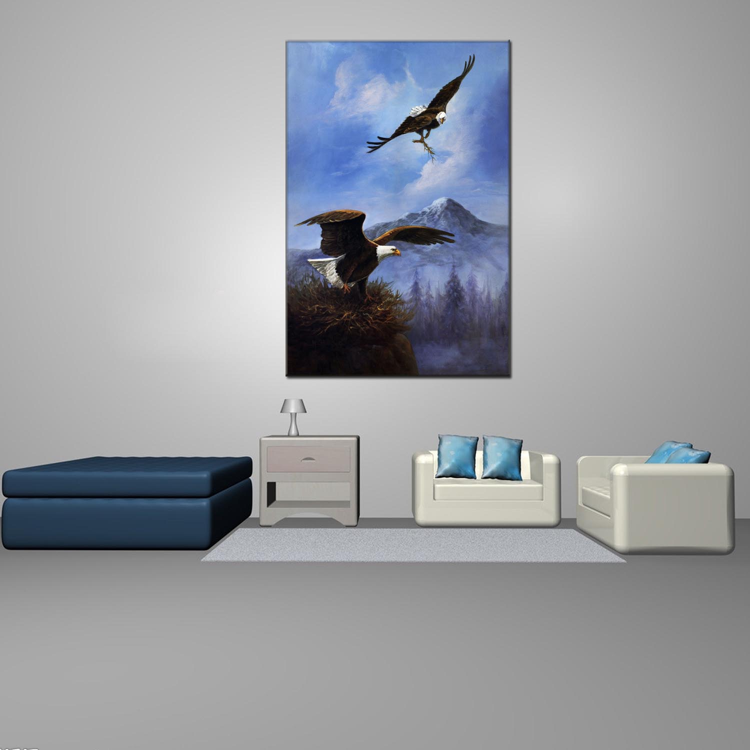 Animal oilpainting decorative paintings, apartment and hotel matching paintings, one-piece consignment factory, oilpainting, living room and dining room triptyl decorative paintings, landscape abstract modern style, customizable oilpainting styles, Jiusheng Application Scenario