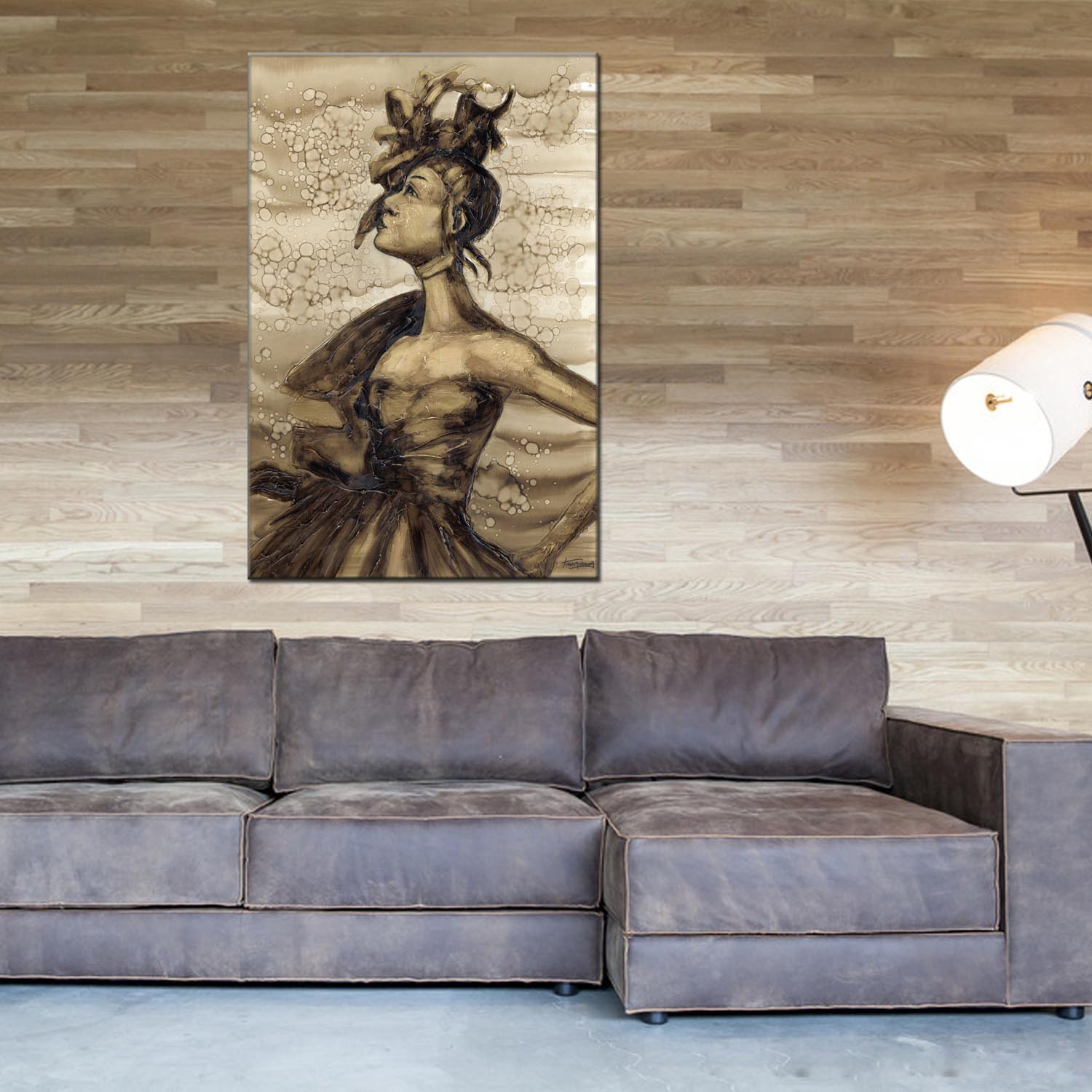 Figure oilpainting decorative paintings, apartment and hotel matching paintings, one-piece consignment factory, oilpainting, living room and dining room triptyl decorative paintings, landscape abstract modern style, customizable oilpainting styles, Jiusheng Application Scenario