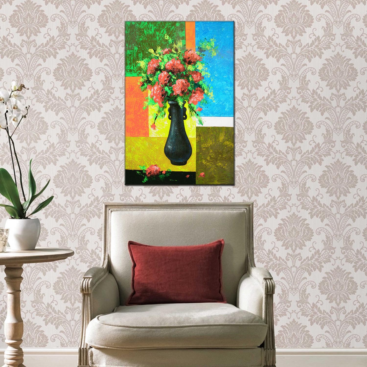 Flower oilpainting decorative paintings, apartment and hotel matching paintings, one-piece consignment factory, oilpainting, living room and dining room triptyl decorative paintings, landscape abstract modern style, customizable oilpainting styles, Jiusheng details Picture