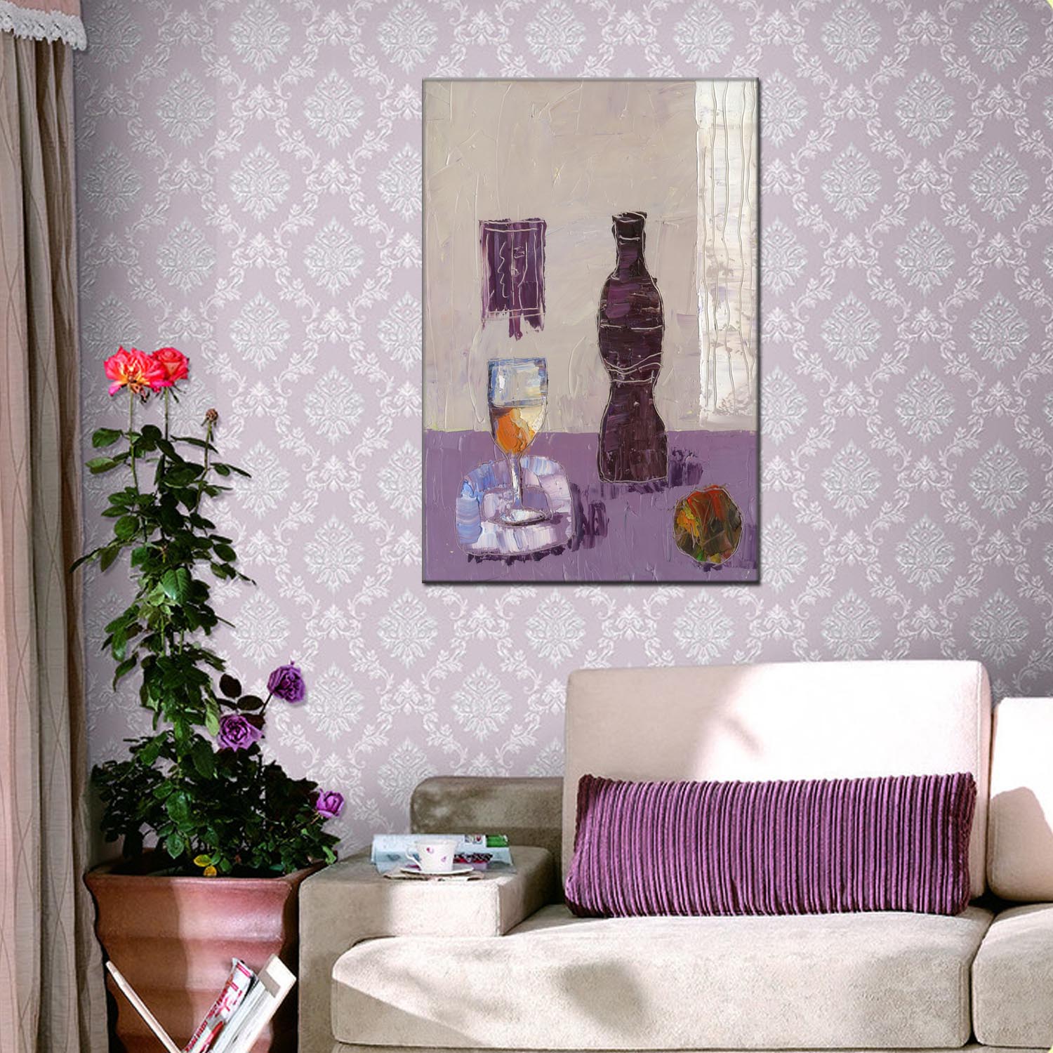 Wine bottle 2 oilpainting Decorative painting, apartment and hotel matching painting, one-piece consignment factory, Oil painting, living room and dining room triptyl decorative painting, landscape abstract modern style, customizable oilpainting styles, Jiusheng Specification image