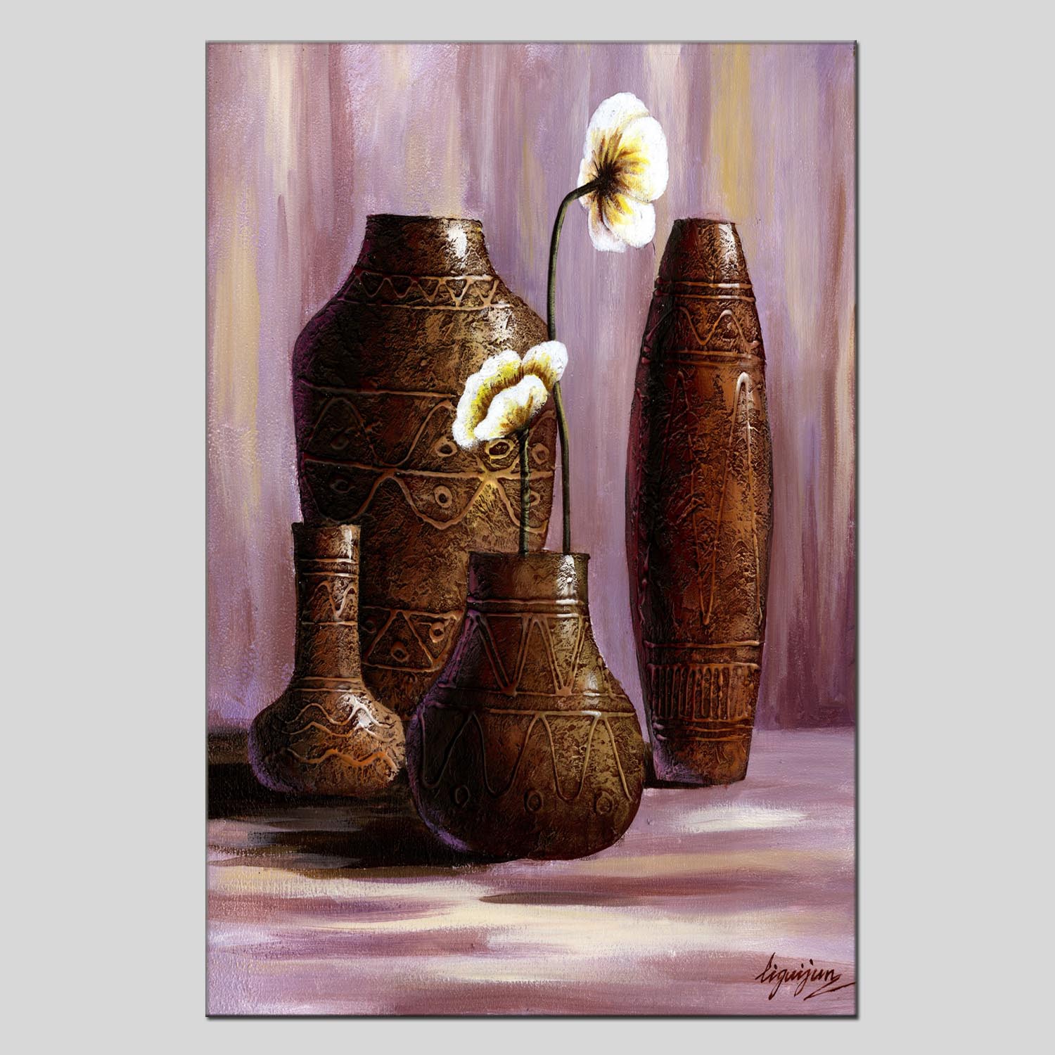 Vase 2 oilpainting Decorative Painting, Apartment and hotel matching painting, one-piece consignment factory, Oil Painting, living room and dining room triptyl Decorative painting, landscape Abstract Modern style, customizable oilpainting styles, Jiusheng details Picture