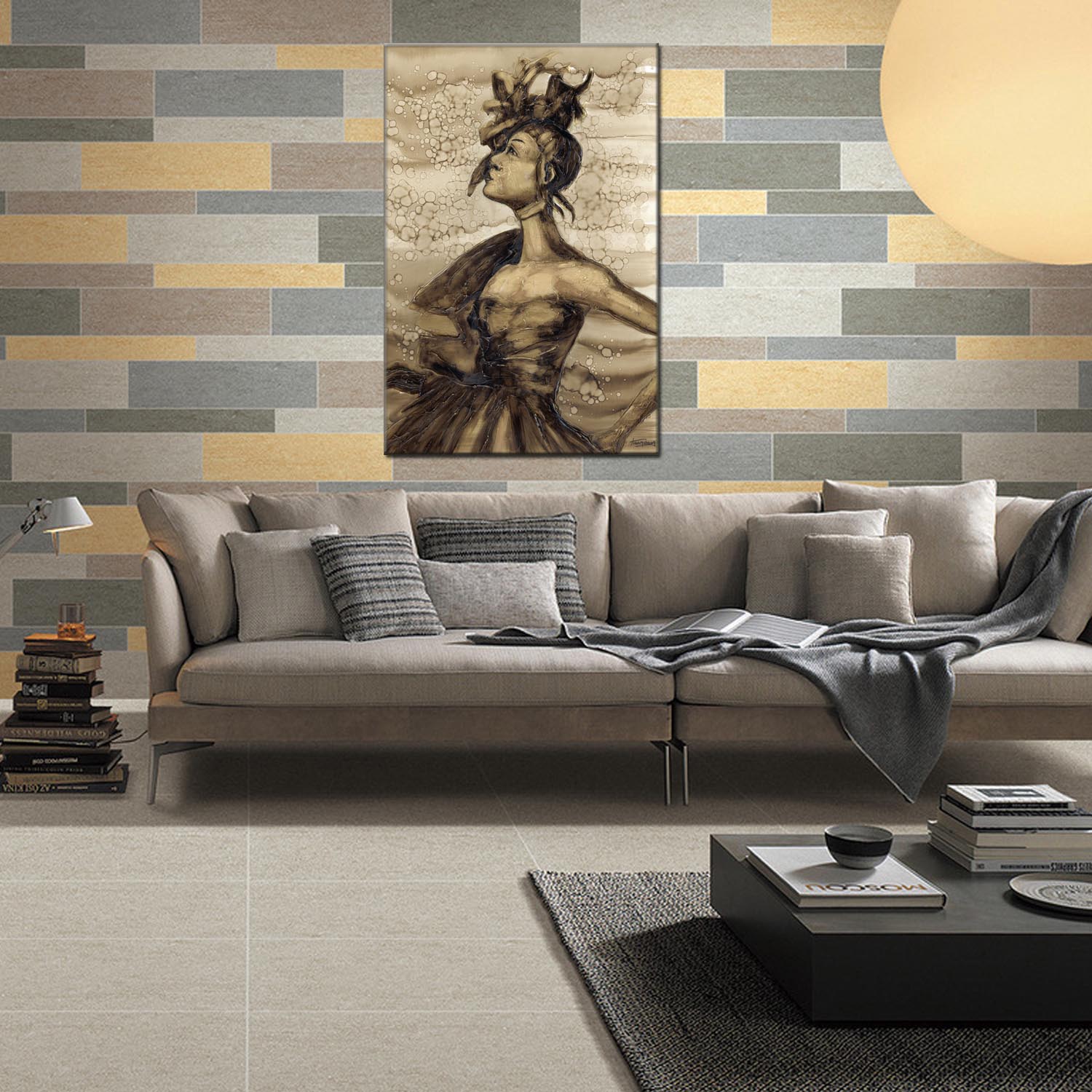 Figure oilpainting decorative paintings, apartment and hotel matching paintings, one-piece consignment factory, oilpainting, living room and dining room triptyl decorative paintings, landscape abstract modern style, customizable oilpainting styles, Jiusheng details Picture