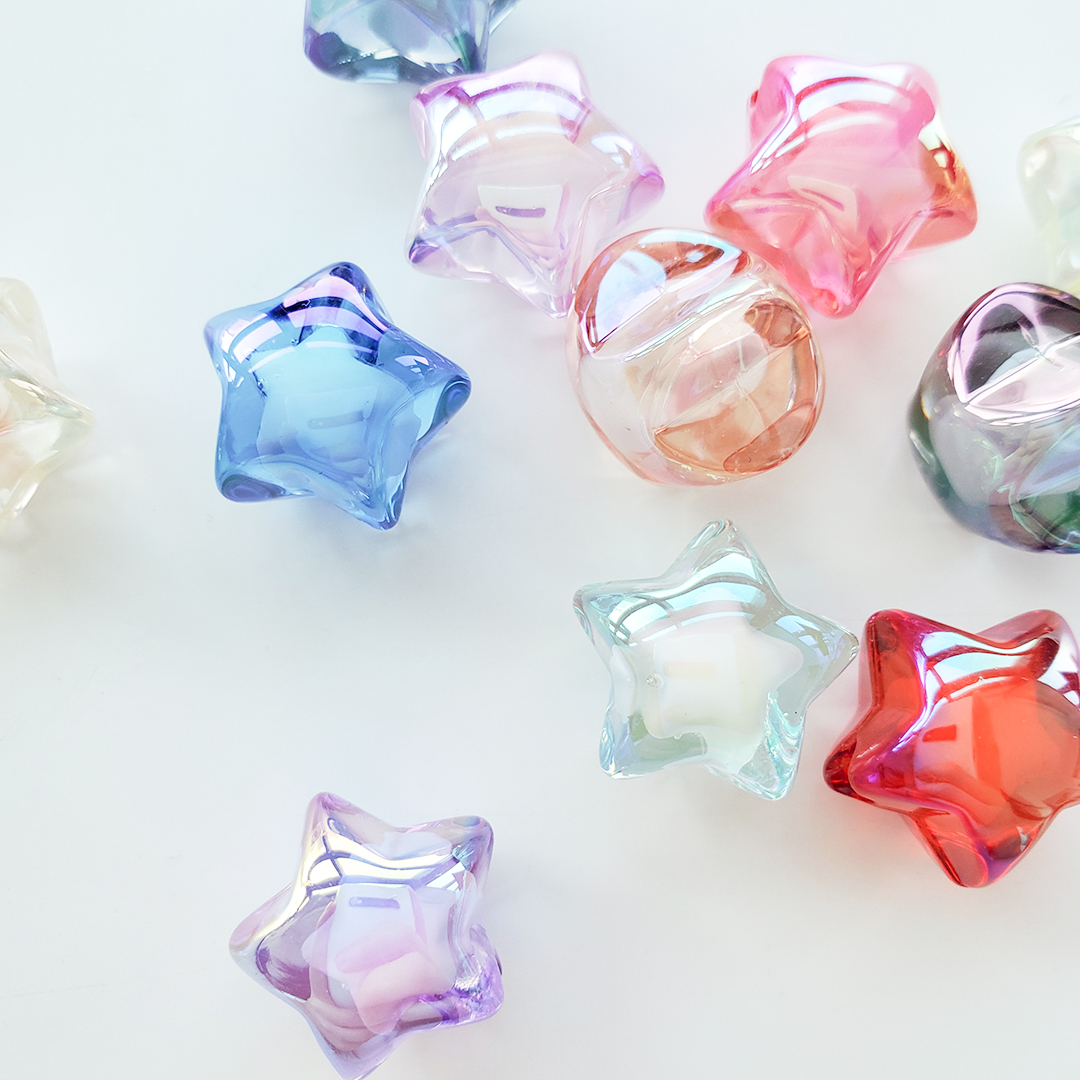 Chen Ming's acrylic beads, seven-color half-hole five-pointed star beads, loose beads, DIY children's hair accessory materials and accessories Specification image