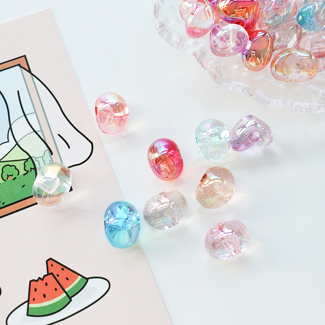 Chen Ming's acrylic transparent seven-color half-hole heart-shaped beads, loose beads, DIY children's hair accessory materials and accessories details Picture