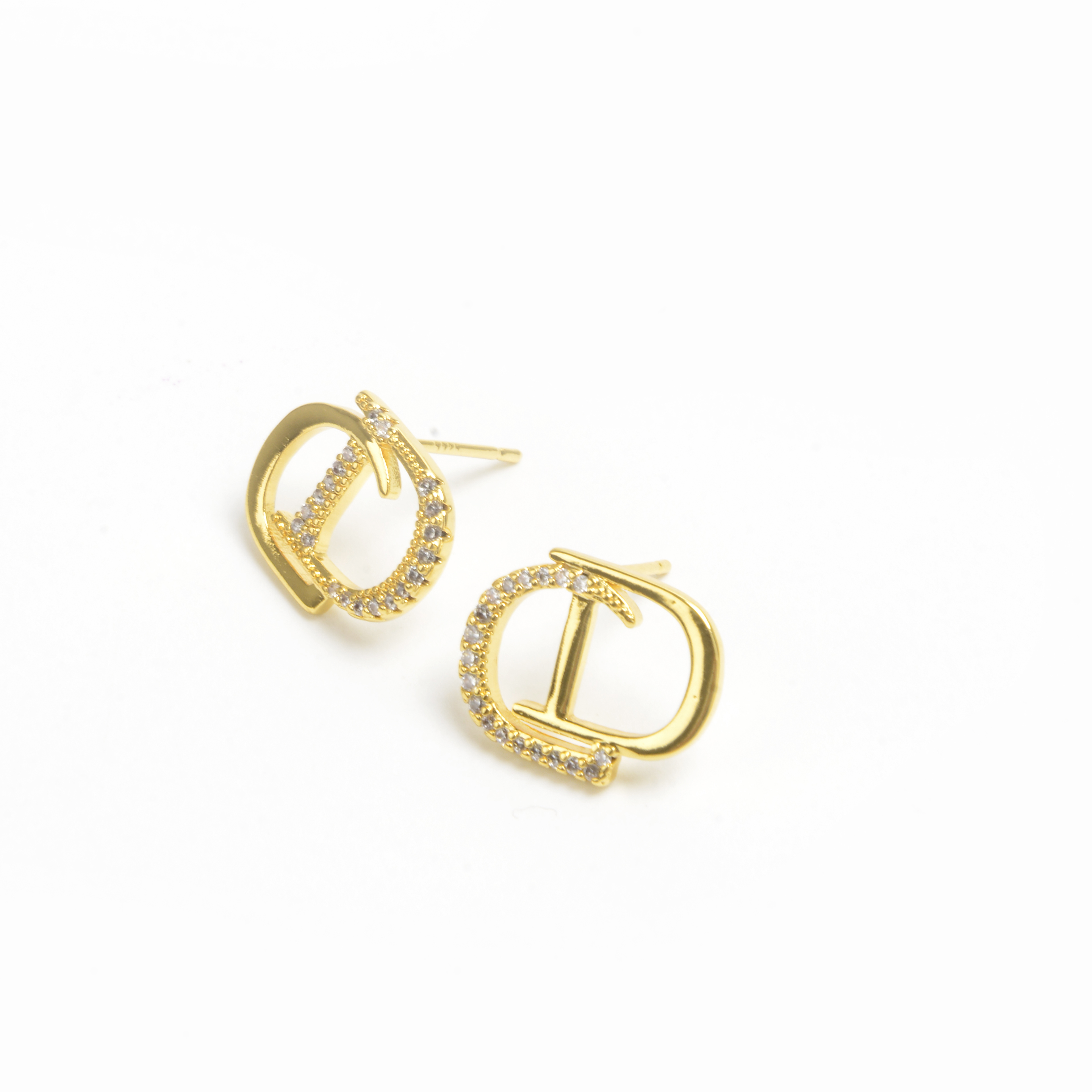 2022 new CD-shaped ear studs with diamond gold