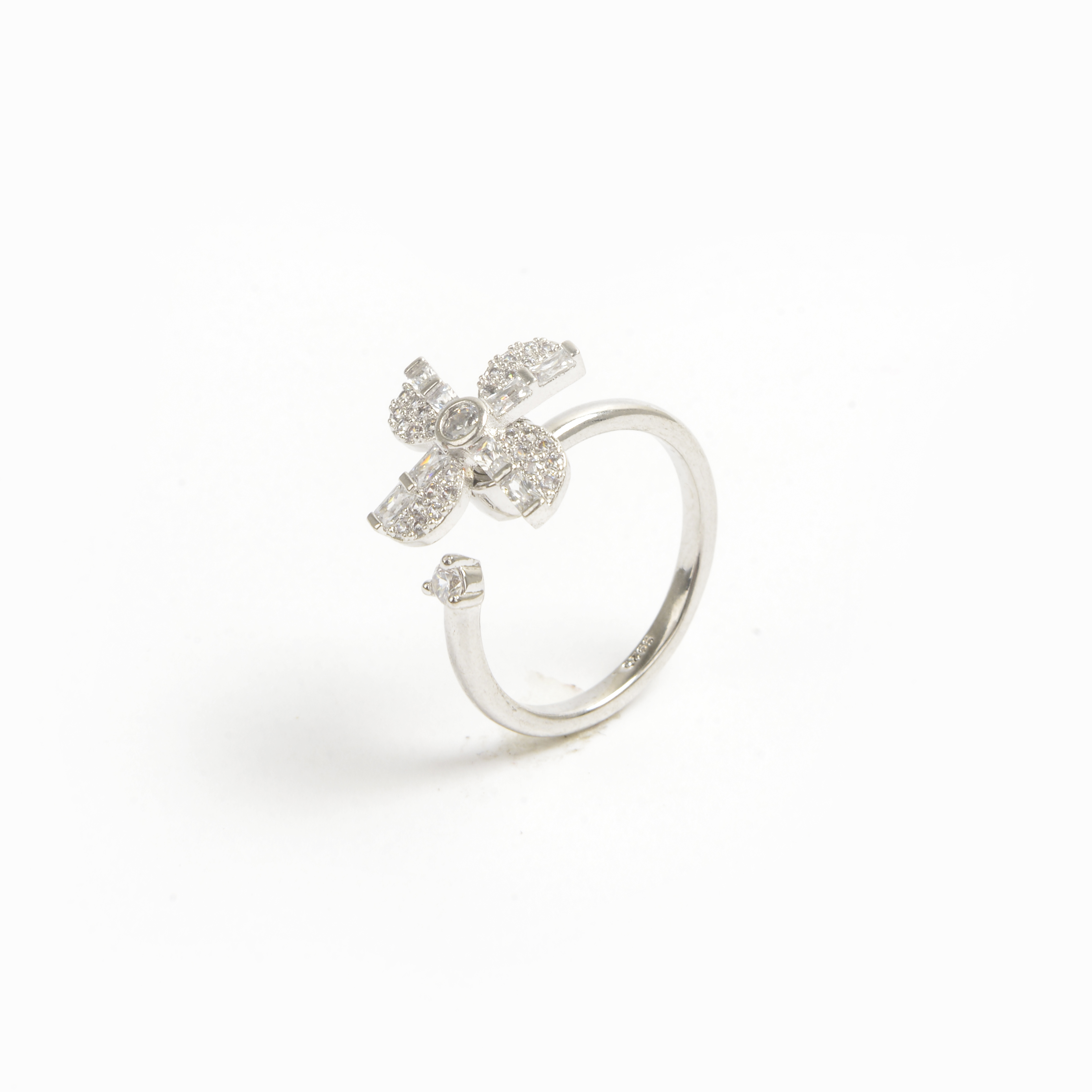 2022 New windmill-shaped rotating ring Silver Diamond Ladies' ring