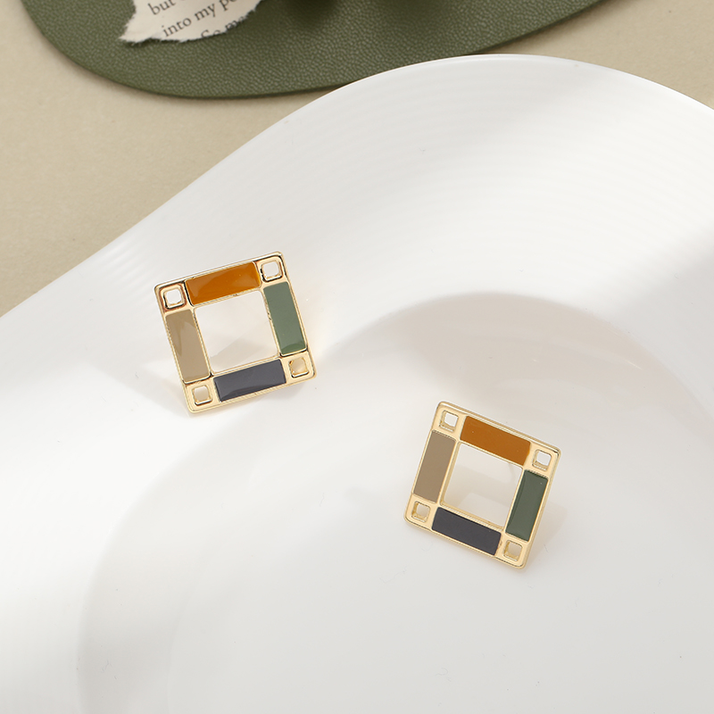 Korean-style fashionable and stylish square color-blocking earrings - Butterfly -013 details Picture