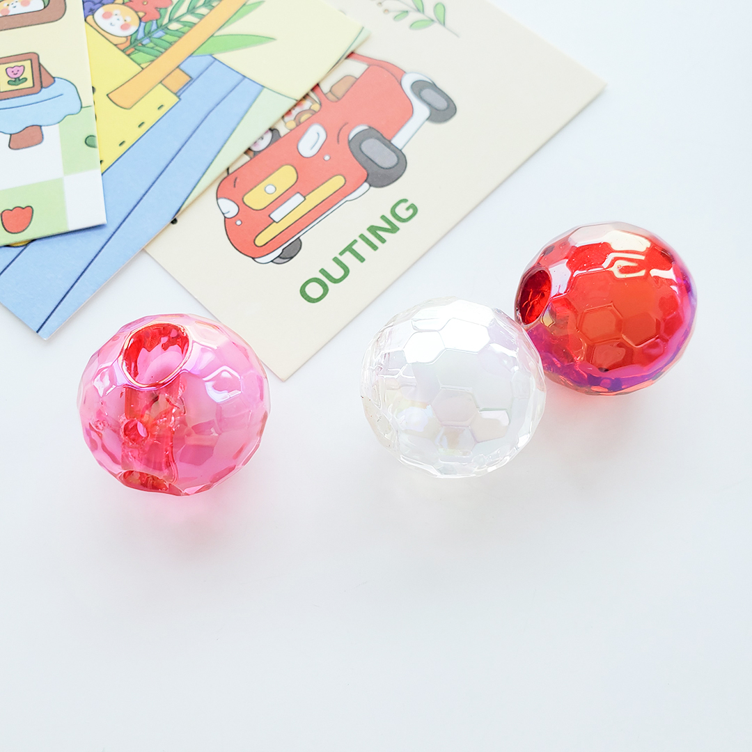 Wholesale of 25mm acrylic perforated beads, medium beads, football beads, Korean colorful diy hair rope accessories, loose beads Item Picture